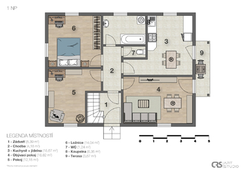 Půdorys přízemí - Prodej domu 131 m², Praha 5 - Řeporyje
