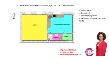plánek - Pronájem bytu 1+1 v osobním vlastnictví 44 m², České Budějovice