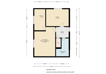 Půdorys - Prodej bytu 3+kk v osobním vlastnictví 54 m², Praha 9 - Horní Počernice