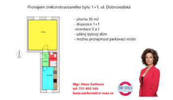 plánek - Pronájem bytu 1+1 v osobním vlastnictví 36 m², České Budějovice