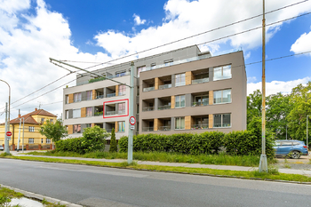 Vyznačení bytu - Prodej bytu 1+kk v družstevním vlastnictví 43 m², Pardubice