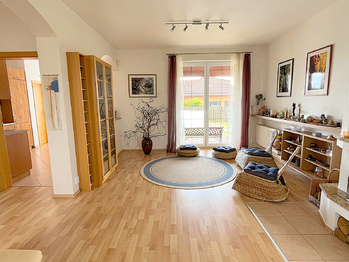 Obývací místnost se vstupem na terasu - Pronájem domu 228 m², Šestajovice