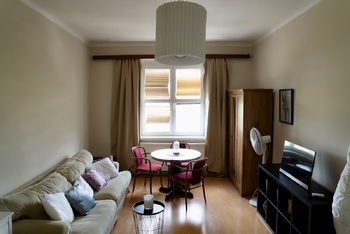 Obývací pokoj - Pronájem bytu 1+1 v družstevním vlastnictví 38 m², Praha 4 - Nusle