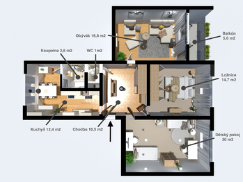 Prodej bytu 3+1 v družstevním vlastnictví 80 m², Toužim