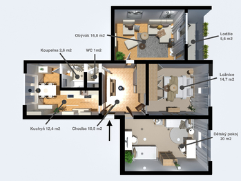 Prodej bytu 3+1 v družstevním vlastnictví 80 m², Toužim