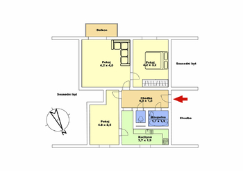 Půdorys bytu - Pronájem bytu 3+1 v osobním vlastnictví 65 m², Lanškroun