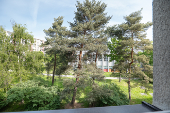 Okolí domu je plné zeleně - Prodej bytu 2+1 v osobním vlastnictví 55 m², Praha 4 - Záběhlice