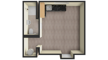 3a. 3D půdorys bytu - Pronájem bytu 1+kk v osobním vlastnictví 22 m², Praha 9 - Hloubětín