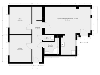 3b. 2D půdorys bytu 3+1 s výměrami - Pronájem bytu 3+1 v osobním vlastnictví 73 m², Praha 9 - Hloubětín