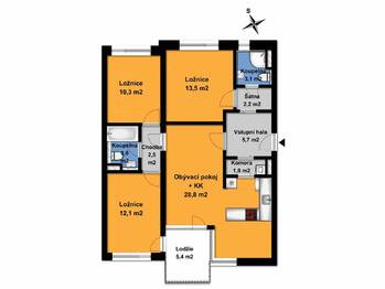 Půdorys bytu - Pronájem bytu 4+kk v osobním vlastnictví 89 m², Velký Osek