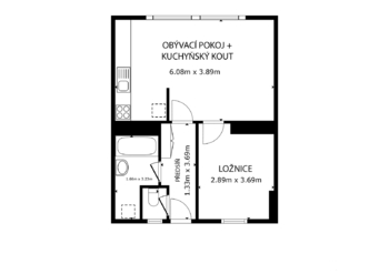 Pudorysny planek bytu - Prodej bytu 2+kk v osobním vlastnictví 47 m², Praha 4 - Krč