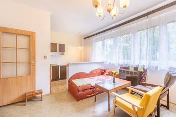Obývák - sezení - Prodej bytu 2+kk v osobním vlastnictví 47 m², Praha 4 - Krč