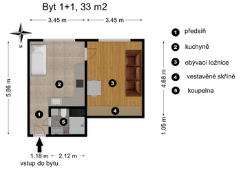 Pronájem bytu 1+1 v osobním vlastnictví 33 m², Ústí nad Labem