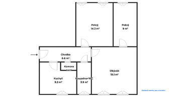 Půdorys bytu - Prodej bytu 3+1 v osobním vlastnictví 77 m², Erzgebirgskreis