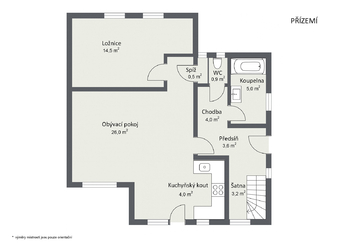 půdorys přízemí - Prodej domu 124 m², Struhařov