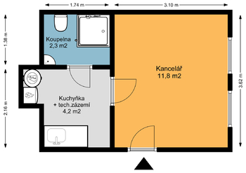 Orientační půdorys - Prodej kancelářských prostor 18 m², Bělá pod Bezdězem
