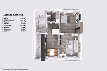 Půdorys 1. NP. - Prodej domu 161 m², Jindřichův Hradec