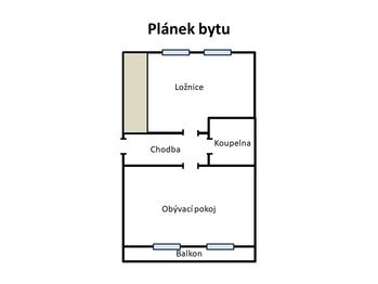 Plánek bytu - Pronájem bytu 2+kk v osobním vlastnictví 65 m², Praha 5 - Slivenec
