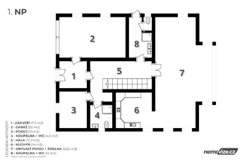 půdorys přízemí - Pronájem domu 336 m², Praha 6 - Nebušice