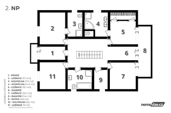 půdorys 1. patro - Pronájem domu 336 m², Praha 6 - Nebušice