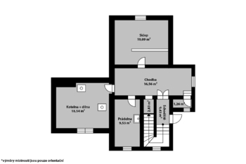 Orientační půdorys suterénu - Prodej domu 190 m², Kolín