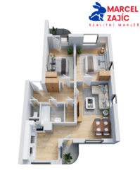 Půdorys bytu - Prodej bytu 3+1 v osobním vlastnictví 77 m², Holice