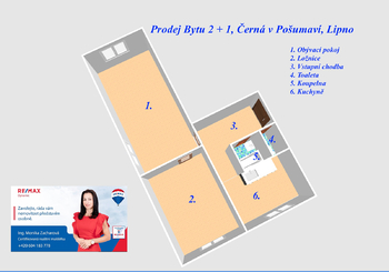 Prodej bytu 2+1 v osobním vlastnictví 52 m², Černá v Pošumaví