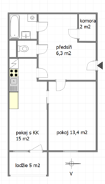 plánek - Prodej bytu 2+kk v osobním vlastnictví 49 m², Praha 4 - Chodov
