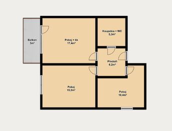 plánek 2D - Pronájem bytu 3+kk v osobním vlastnictví 55 m², Brno