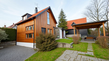 vizualizace pohled z východu - Prodej domu 160 m², Praha 5 - Lochkov