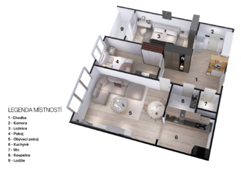 půdorys - Prodej bytu 3+kk v osobním vlastnictví 65 m², Praha 4 - Chodov