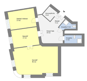Půdorys bytu - Pronájem kancelářských prostor 127 m², Praha 3 - Vinohrady