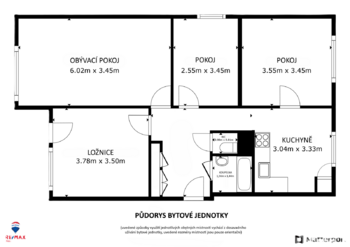 Půdorys - Prodej bytu 4+1 v družstevním vlastnictví 83 m², Chodov