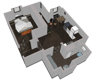 3D pohled - Prodej bytu 2+kk v osobním vlastnictví 40 m², Praha 3 - Vinohrady