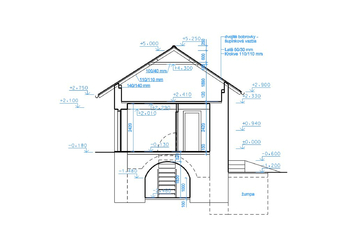 Současný stav, řez 2 - Prodej domu 94 m², Křečhoř