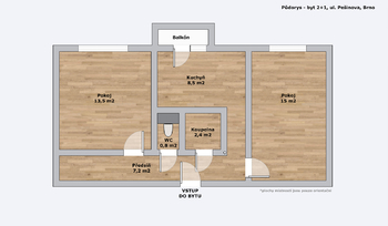 Pronájem bytu 2+1 v osobním vlastnictví 52 m², Brno