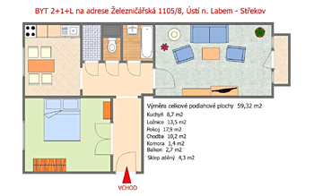 Prodej bytu 2+1 v osobním vlastnictví 59 m², Ústí nad Labem
