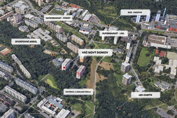 mapa okolí - Prodej bytu 3+kk v družstevním vlastnictví 65 m², Praha 4 - Modřany