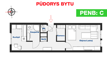 Půdorys bytu - Pronájem bytu 1+1 v osobním vlastnictví 38 m², Bohušovice nad Ohří