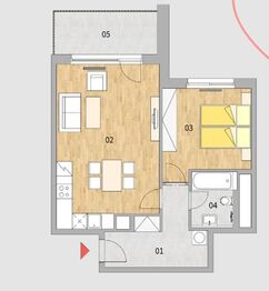 Půdorys. - Pronájem bytu 2+kk v osobním vlastnictví 54 m², Praha 4 - Modřany