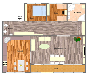 Půdorys bytu - Prodej bytu 3+1 v družstevním vlastnictví 99 m², Praha 9 - Černý Most