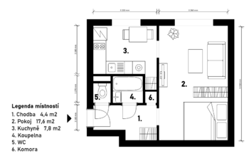 půdorys - Pronájem bytu 1+1 v družstevním vlastnictví 33 m², Praha 9 - Libeň