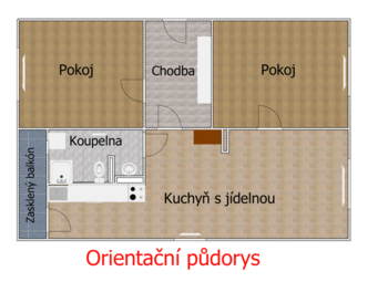 Orientační půdorys. - Pronájem bytu 3+kk v osobním vlastnictví 90 m², Veselí nad Lužnicí