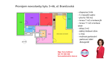 plánek - Pronájem bytu 3+kk v osobním vlastnictví 103 m², České Budějovice