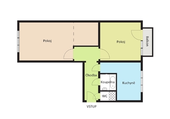 Půdorys - Prodej bytu 2+1 v osobním vlastnictví 57 m², Brno