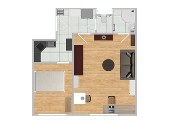 půdorys - Pronájem bytu 2+1 v osobním vlastnictví 42 m², Praha 7 - Holešovice
