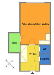 plánek - Pronájem bytu 1+kk v osobním vlastnictví 29 m², Praha 4 - Modřany