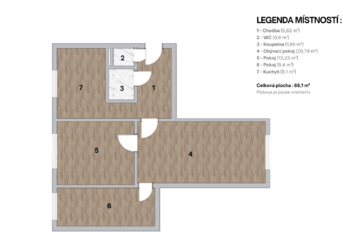 Půdorys - Prodej bytu 3+1 v družstevním vlastnictví 63 m², Ostrava