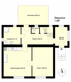 Dispozice 1. NP - Prodej domu 162 m², Bystřice