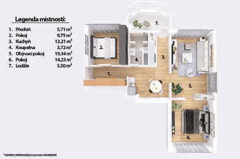 Půdorys. - Prodej bytu 3+1 v družstevním vlastnictví 83 m², Červená Řečice